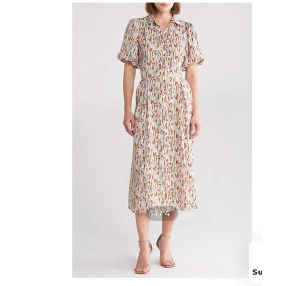 NWT Melloday Puff Sleeve Patterned Dress Size Small - Picture 1 of 7